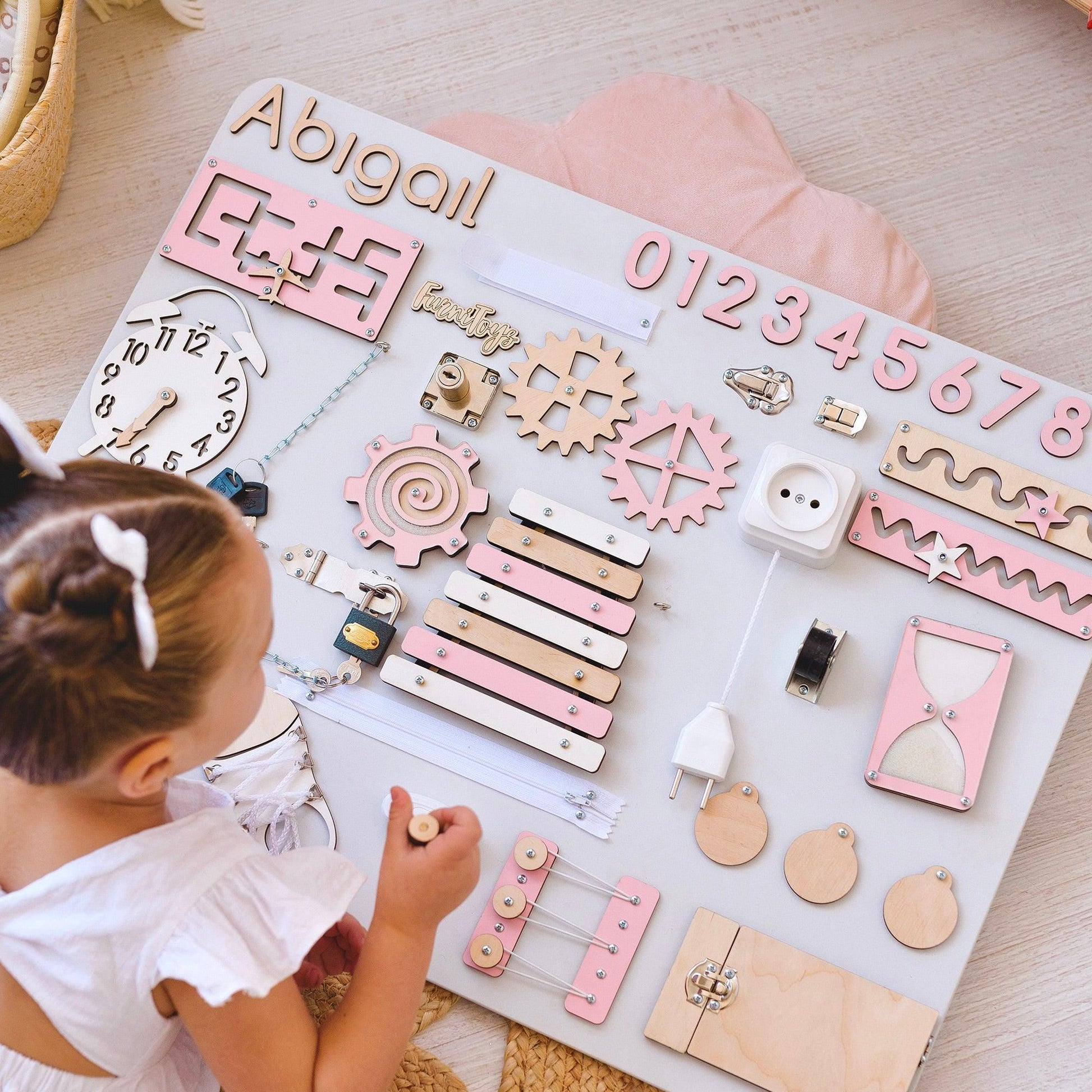 Busy Board for Girls – Large Montessori Activity Board for 1 Year Old Toddlers - FurniToys