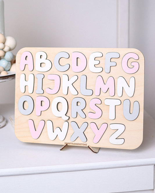 Wooden Alphabet Puzzle for Kids - Pink - FurniToys