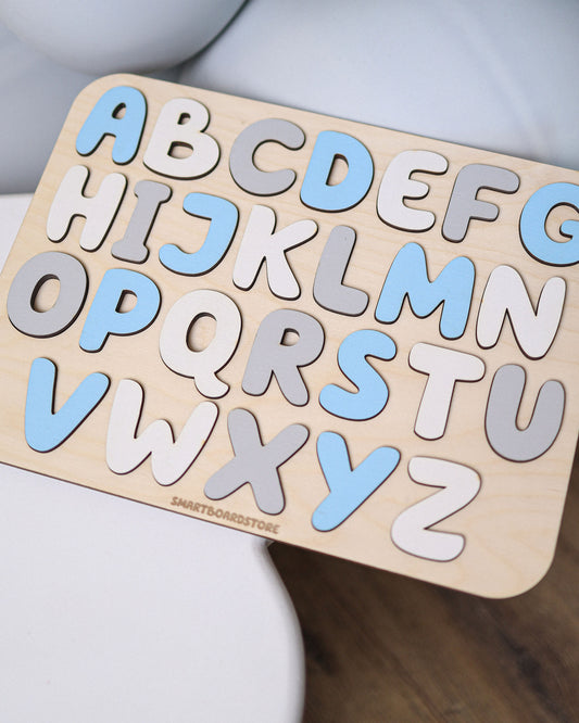 Wooden Alphabet Puzzle for Kids - Blue - FurniToys