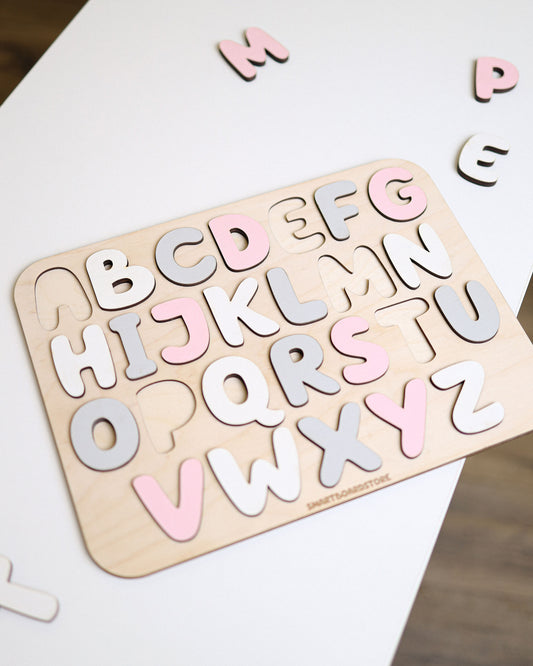 Wooden Alphabet Puzzle for Kids - Pink - FurniToys